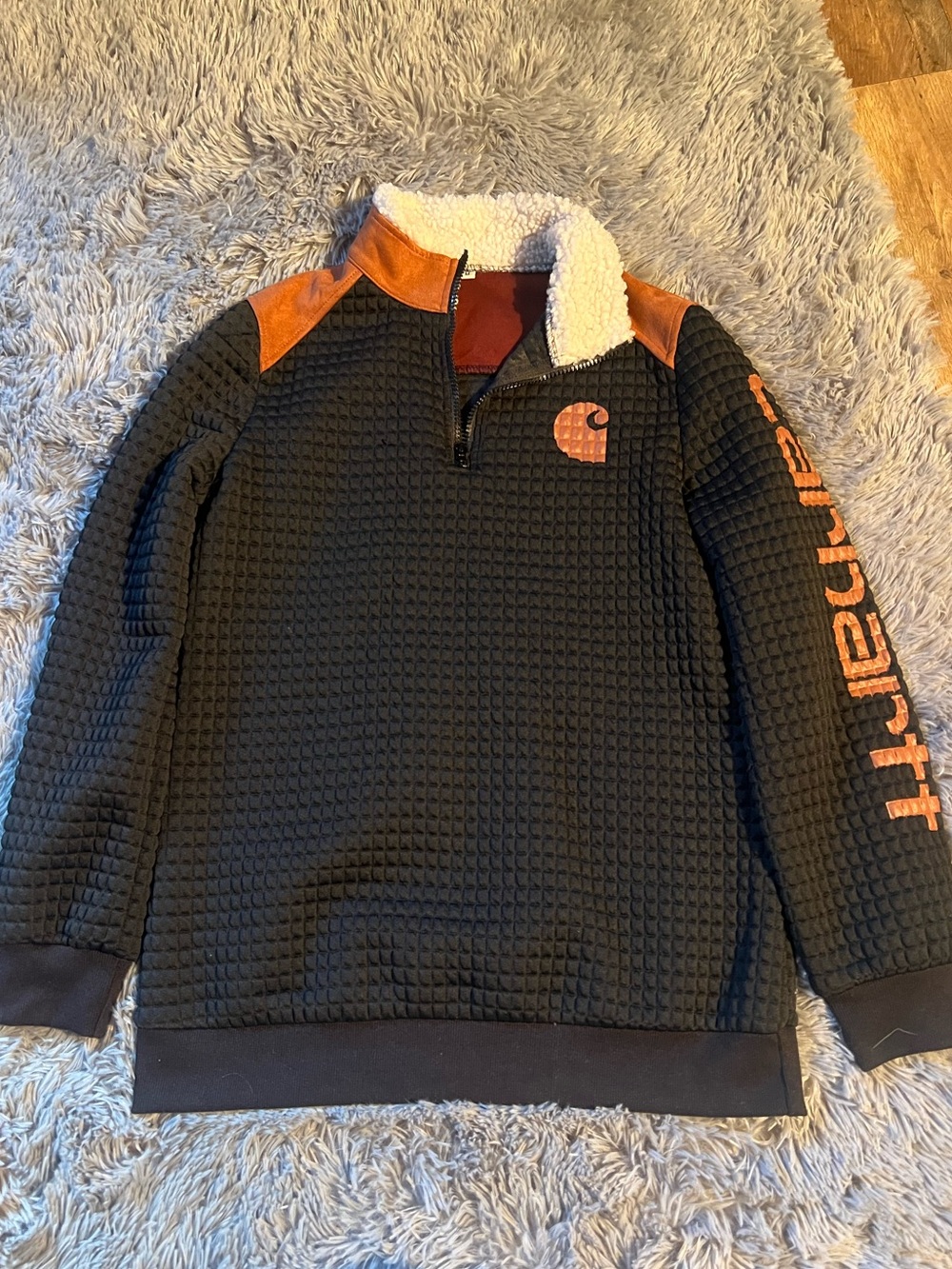 Carhartt Women/Men Black Zip-Up Sweater with Orange/Brown Accents